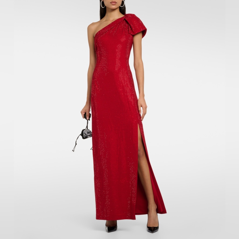 NWOT Roland Mouret Diamanté-Embellished One-Shoulder Bow Evening Gown